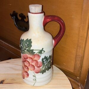 PIER 1 IMPORTS Ceramic Jug Hand Painted Dolomite With Fruit Design Cork Top